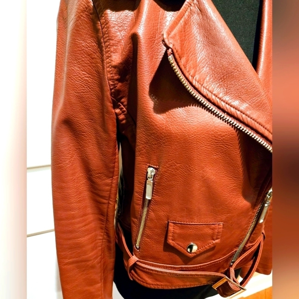 FREE PRESS Motorcycle Jacket Vegan Leather Notch Collar sz small - Picture 2 of 12